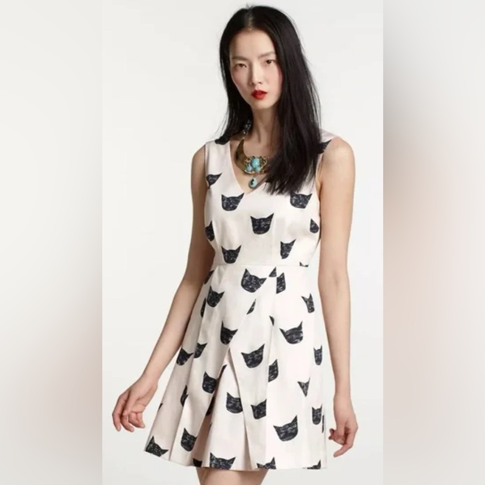 Leah Reena Goren 0 Black Cat Face Print Sleeveless Cotton Dress